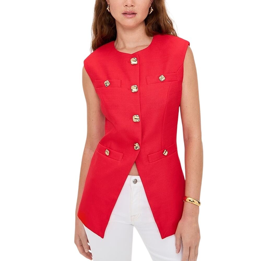 Endless Rose Gold Button Red Pointed Longline Vest Size S
